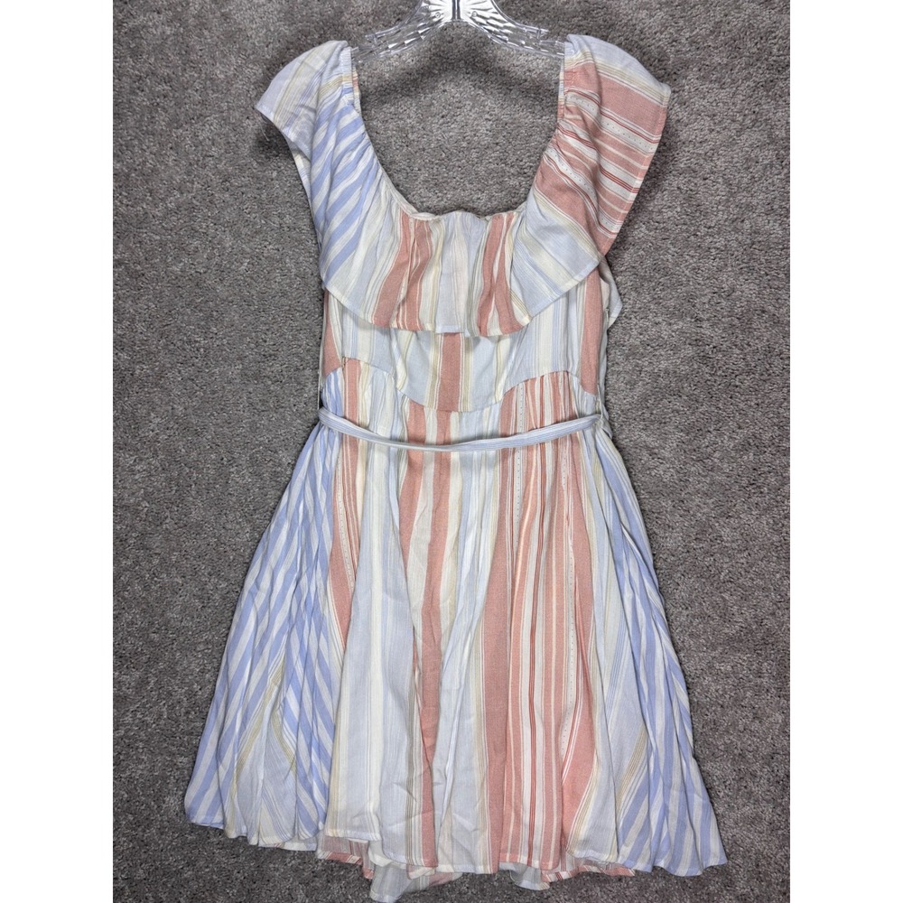 Altard State Striped Ruffle Cap Sleeve Tie Waist Romper Blue Pink AL-127A L - Picture 5 of 12